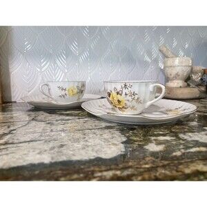 Tea Cup &  8In Saucer Set Of 2 With Yellow Roses  Noritaki Morimura Japan